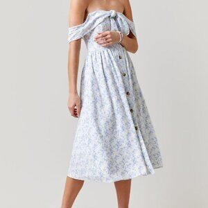 Mi Ami (Francesca’s) Off-Shoulder Blue Floral Midi Dress